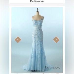 Light Blue Mermaid Style Prom Dress w/ Floral Detail